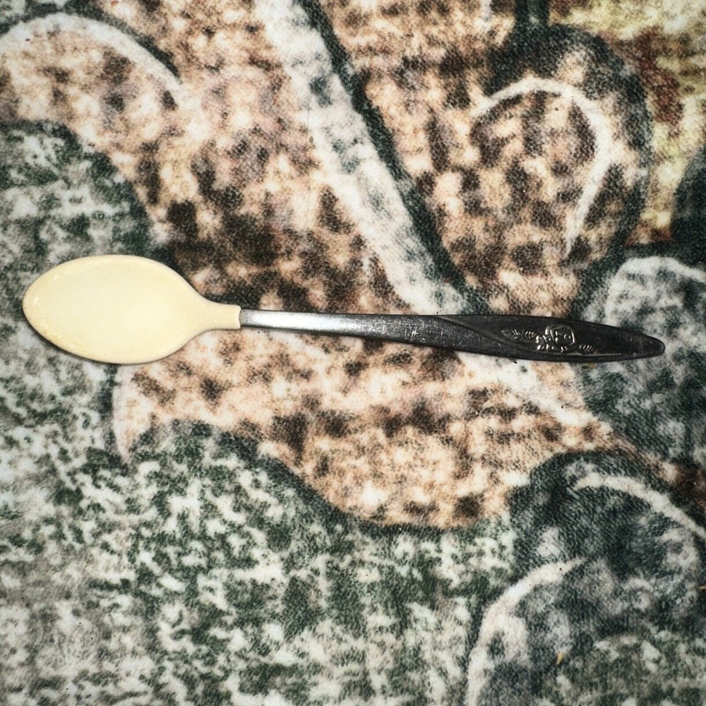 Vintage Taiwan Baby‎ Stainless "Lasting Rose" Pattern Rubber Soft Bite Spoon